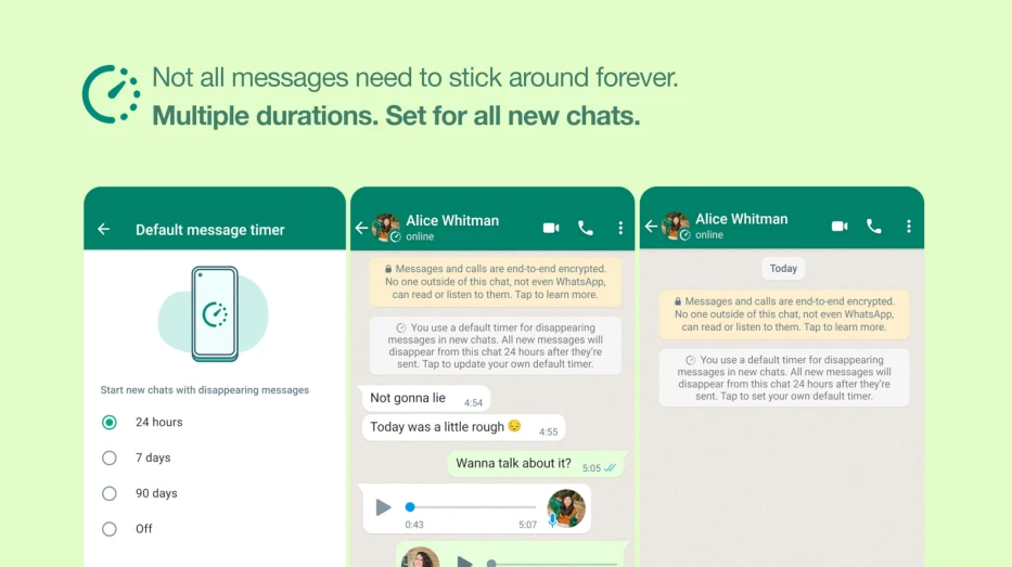 دو قابلیت جدید به پیام‌های ناپدیدشونده واتساپ اضافه شد