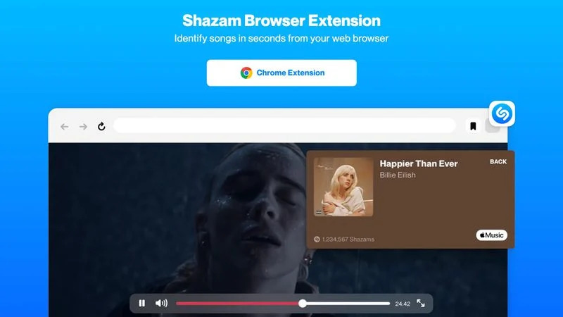 سرویس تشخیص موزیک اپل به نام Shazam، اکنون به عنوان یک افزونه در مروگر کروم در دسترس است