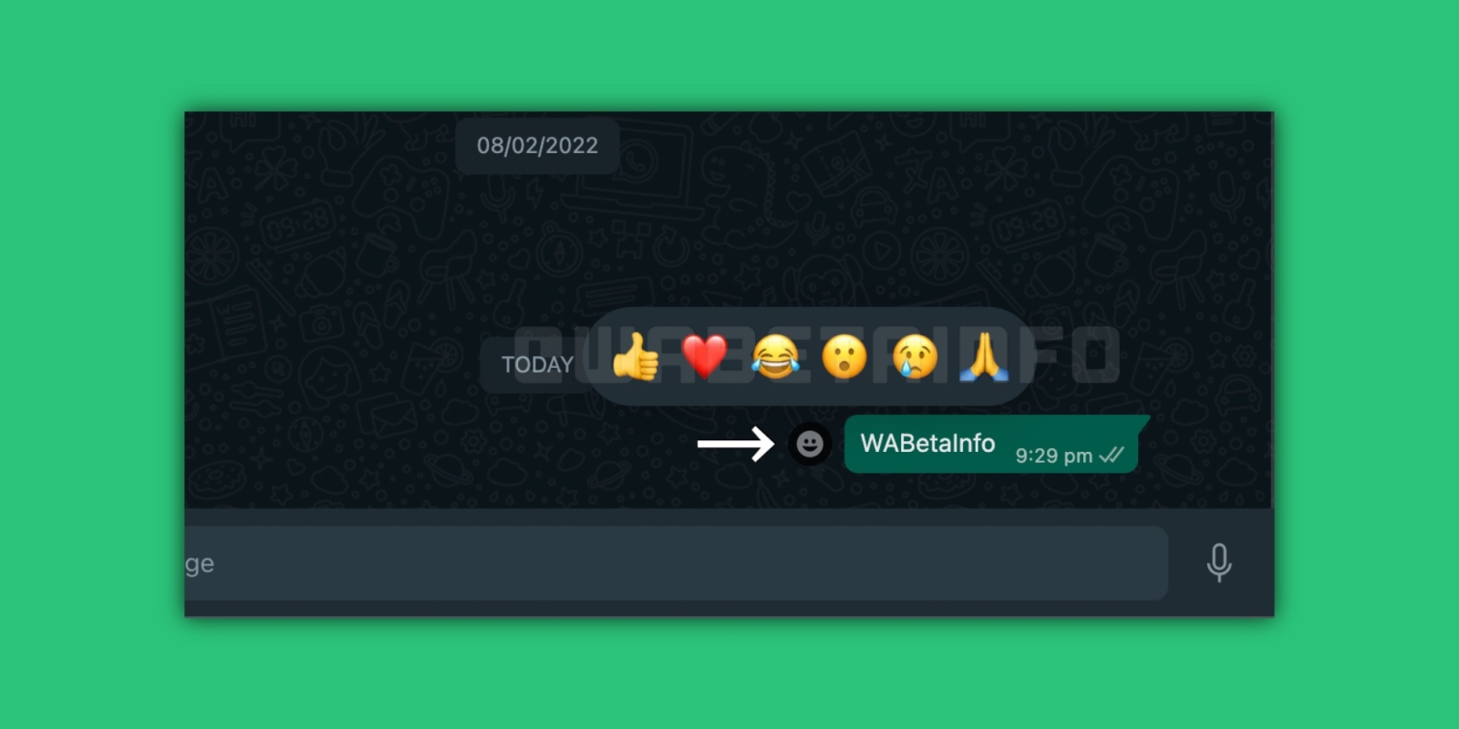 اسکرین‌شات منتشر شده توسط WABetaInfo در راستای قابلیت واکنش به پیام‌ها در نسخه مک واتساپ