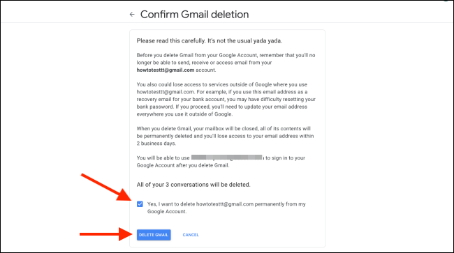 گزینه‌ی Delete Gmail کلیک کنید